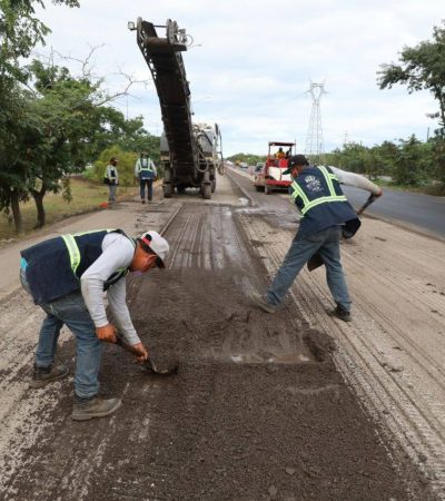 Gobierno del Estado realiza la repavimentación de otros 10 kilómetros críticos del Periférico de Mérida