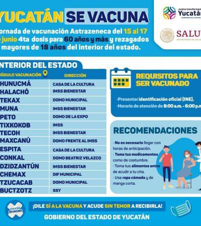 Nueva jornada de vacunación para aplicación de dosis de refuerzo de la vacuna contra el Coronavirus para adultos mayores de 14 municipios